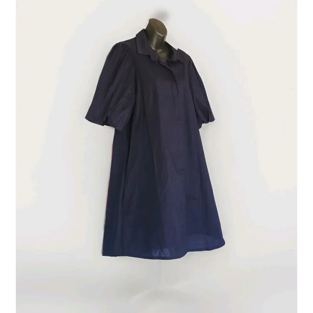 Civico 51 Italy shirt Cotton dress w/ voluminous sleeves Blue Sz Large